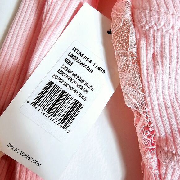 NWT Oh La La CheriRibbed Knit and Eyelash Lace Teddy Lingerie Bodysuit Size S - Picture 6 of 8